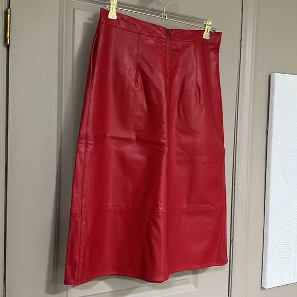 Dauphine Red PU Leather A-Line Skirt, Knee Length, Lined, Pockets ANTHROPOLOGIE - Picture 8 of 12